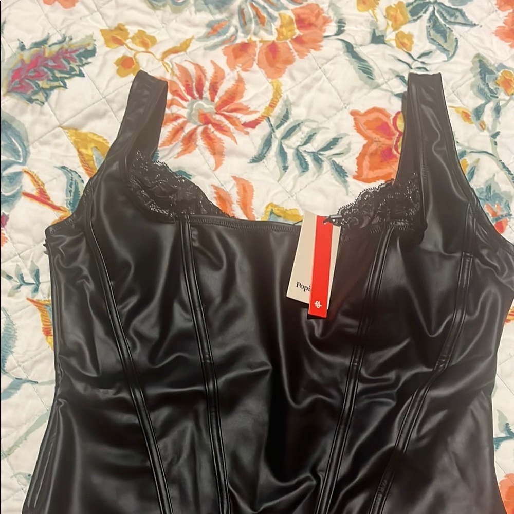 Shapewear Faux Leather Lace Balconette Sculpting Bodysuit